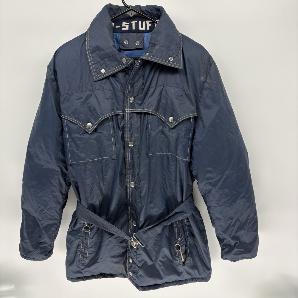 Vintage 60s Pacific Trail Belted Down Puffer Jacket Western Metal Clasp‎ Adult L